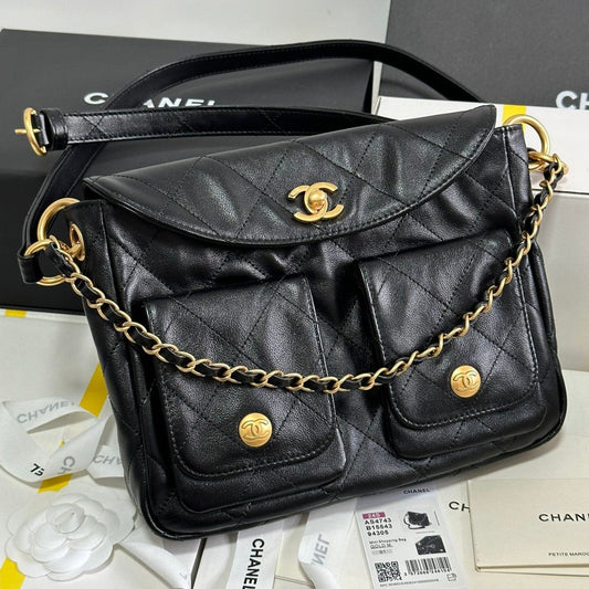 SMALL HIPPIE HOBO POSTMAN BAG 25 IN BLACK CALFSKIN GOLD HARDWARE mysite