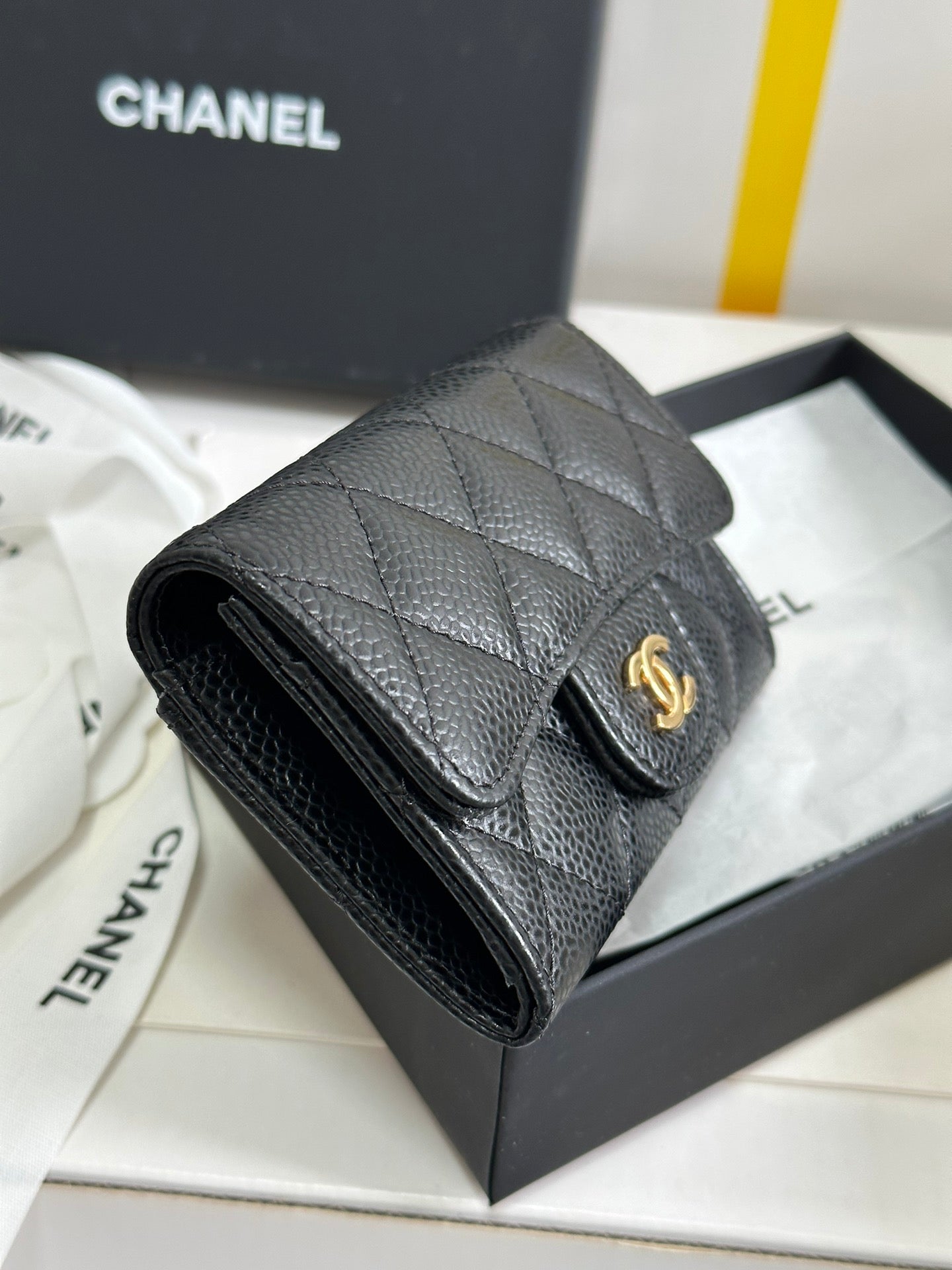 CC Classic Card Holder Black Caviar Cowhide Gold Buckle 243701 mysite