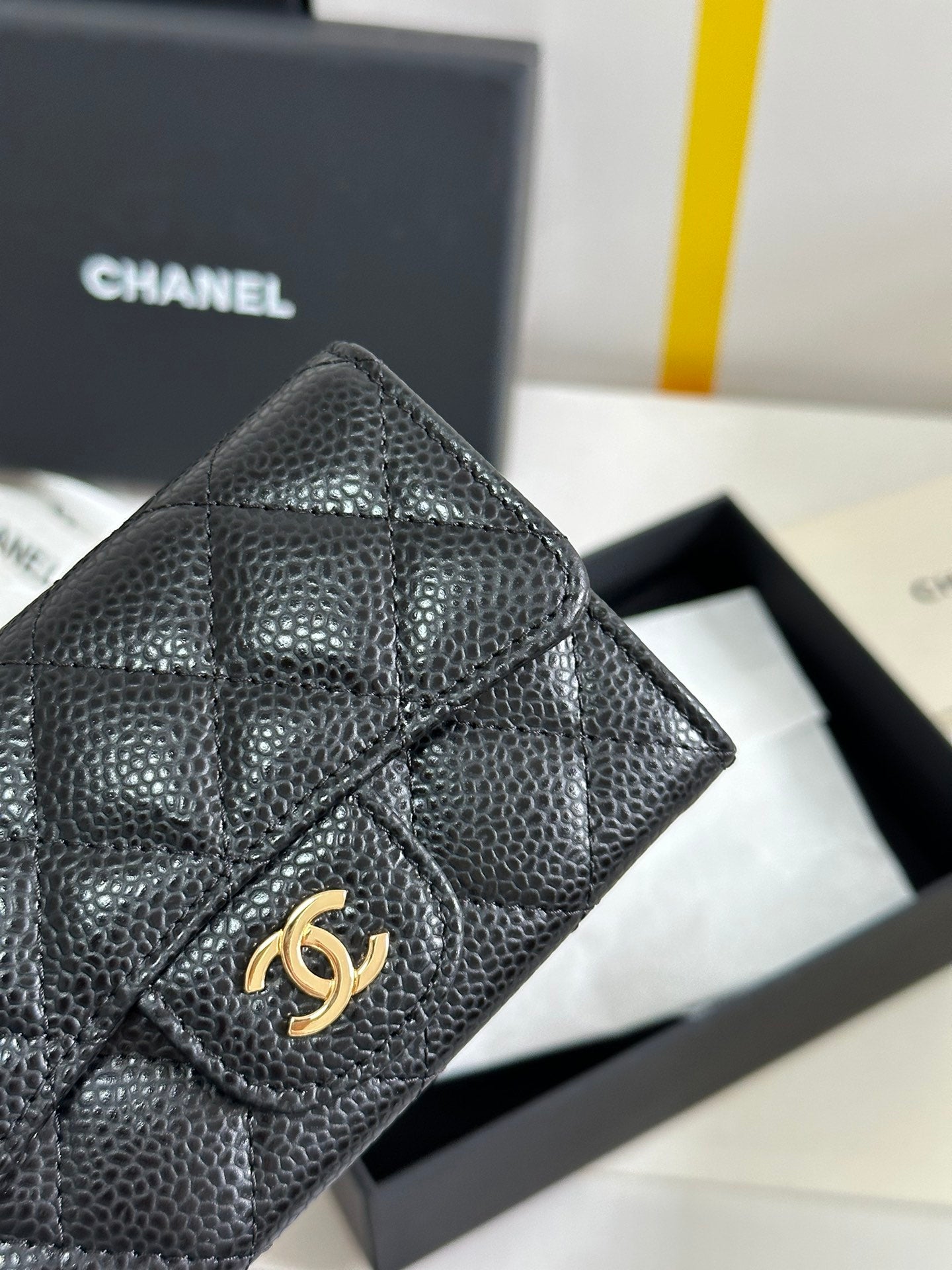 CC Classic Card Holder Black Caviar Cowhide Gold Buckle 243701 mysite