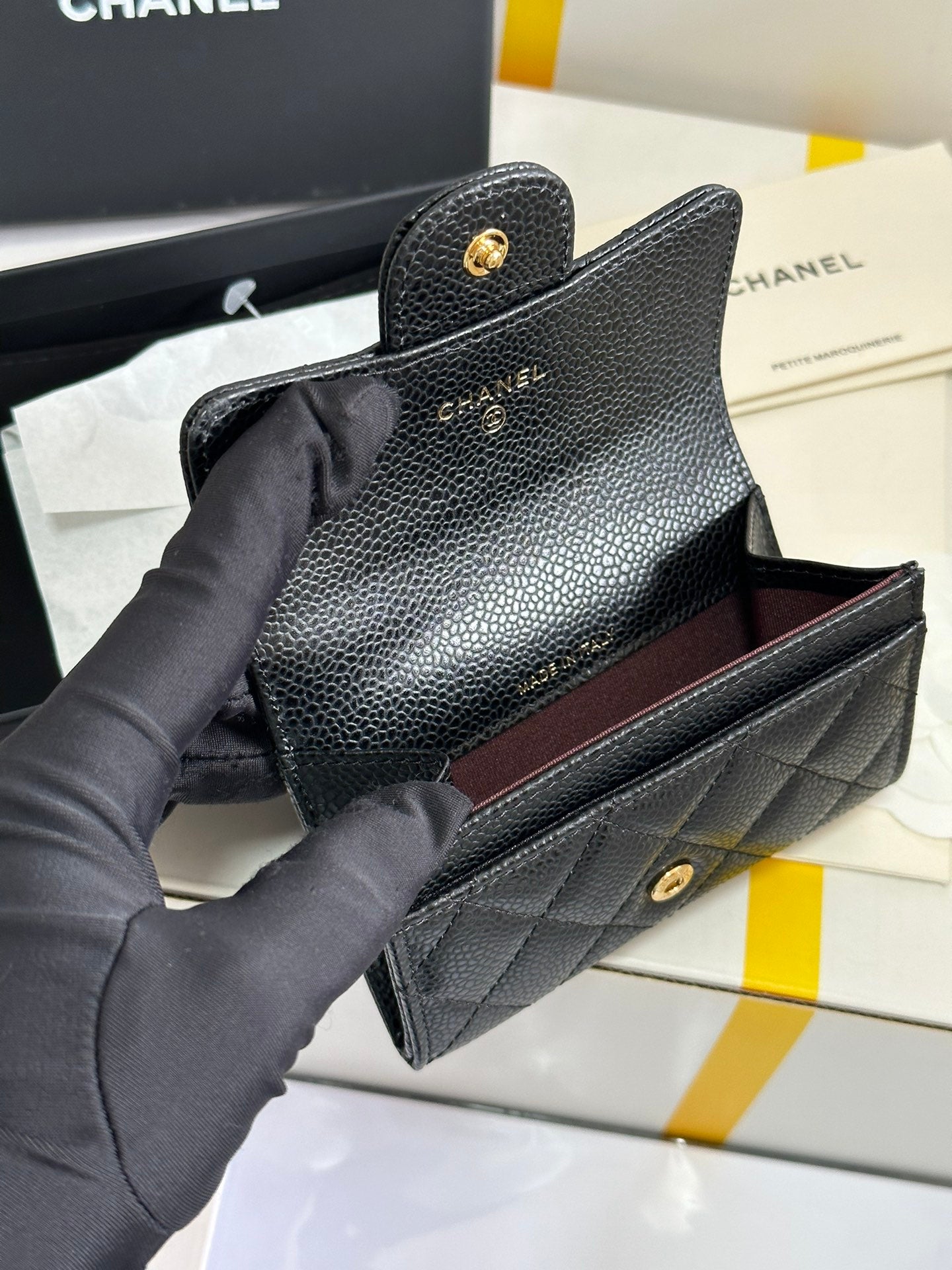 CC Classic Card Holder Black Caviar Cowhide Gold Buckle 243701 mysite