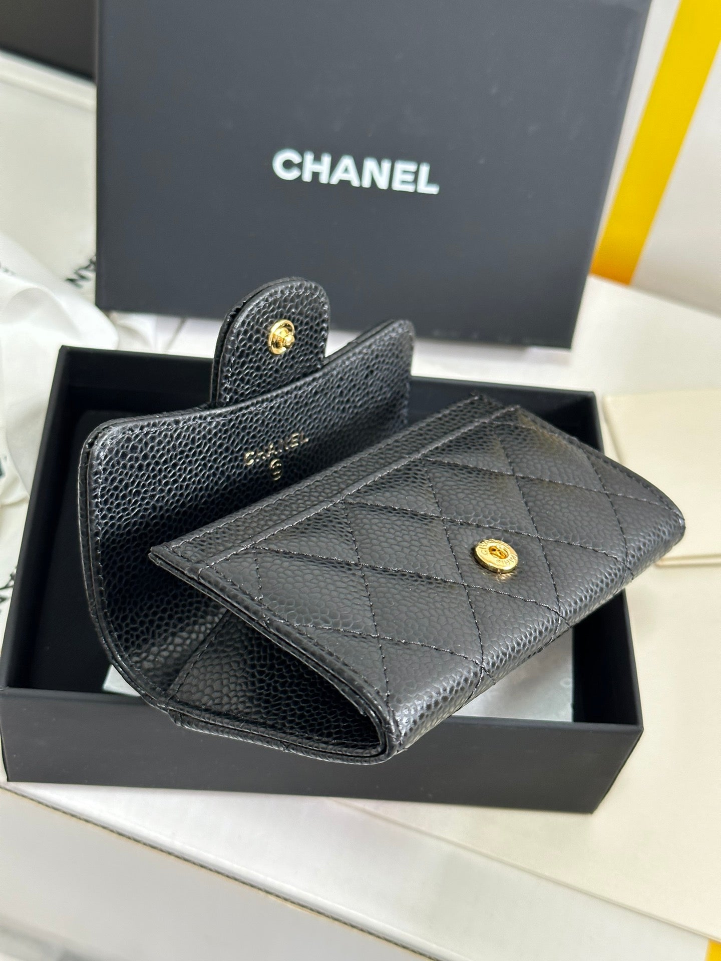 CC Classic Card Holder Black Caviar Cowhide Gold Buckle 243701 mysite