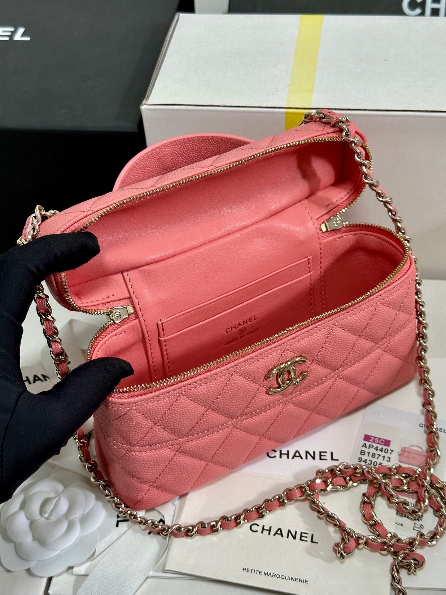 CC 25C Vanity Case 19.5cm Salmon Pink Calfskin Silver Hardware 243635 mysite