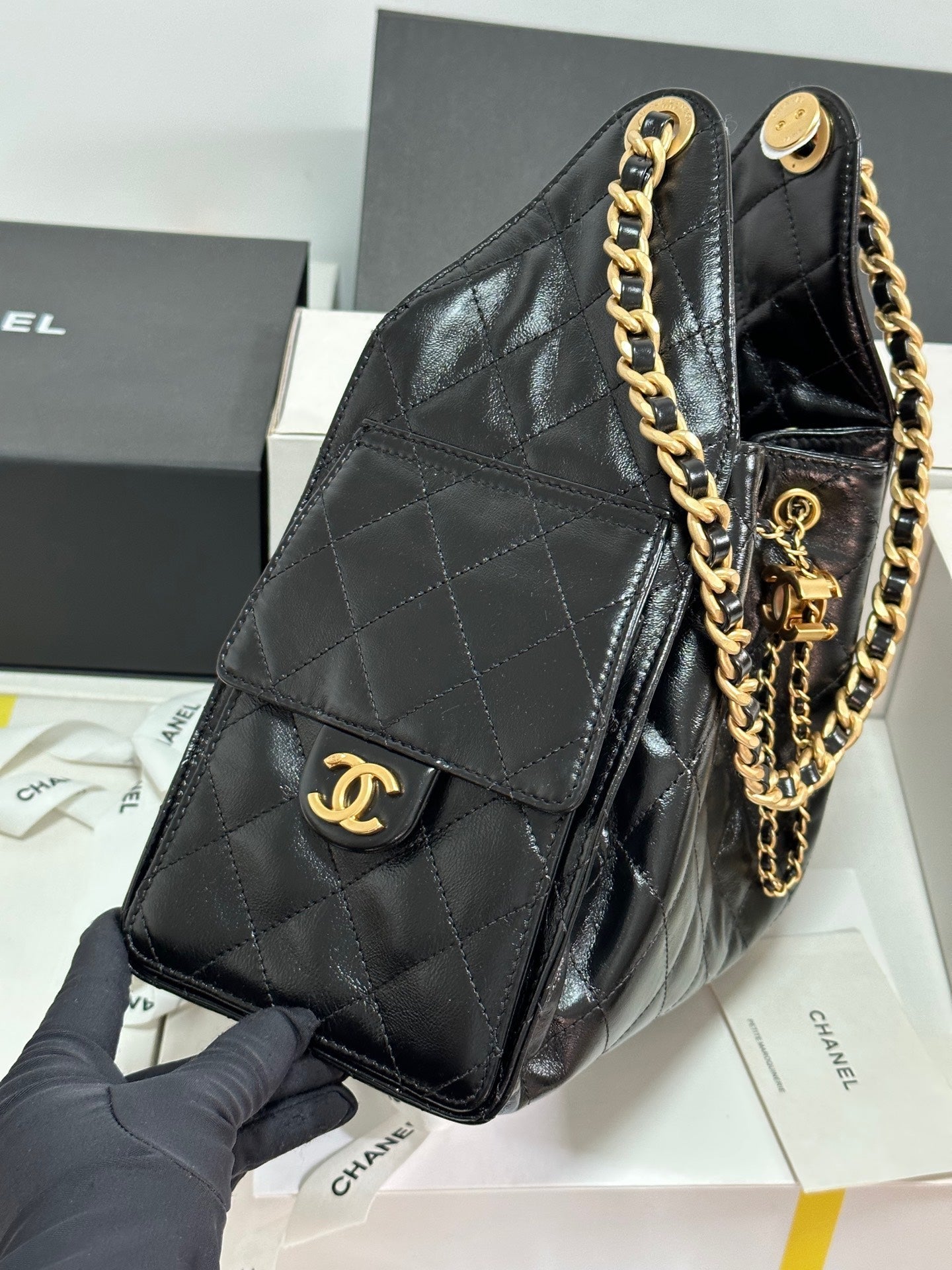 CC 25C Hobo Bag 30cm Black Lambskin mysite