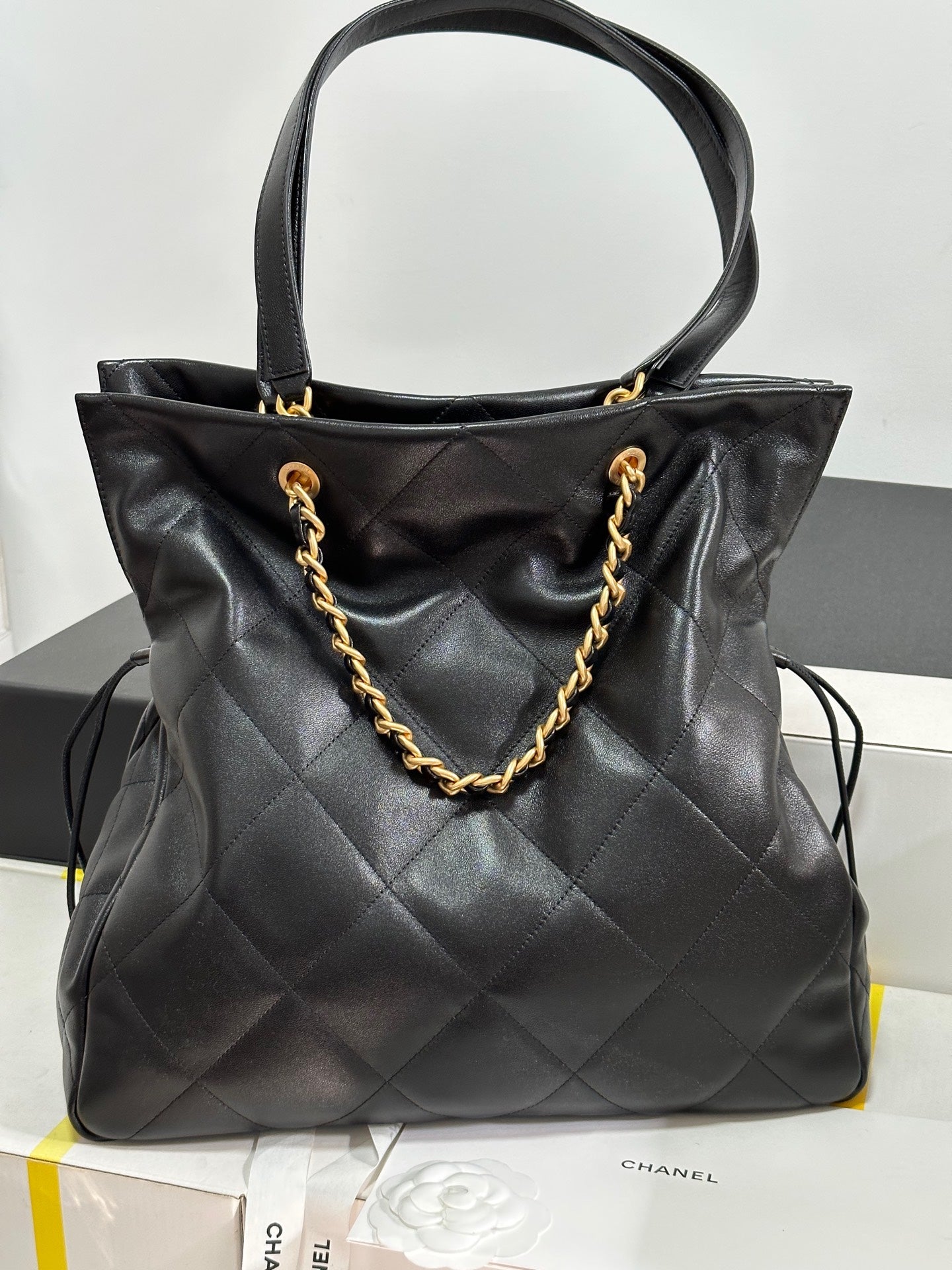 CC 25C Drawstring Backpack Black Lambskin Gold Hardware 243655 mysite