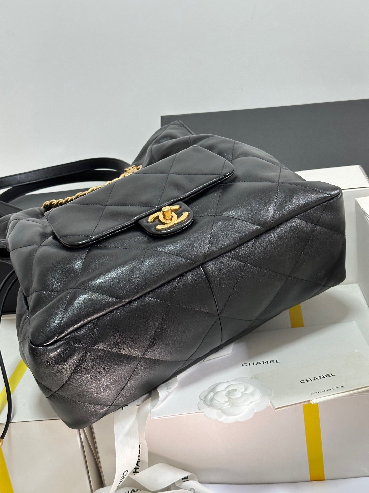 CC 25C Drawstring Backpack Black Lambskin Gold Hardware 243655 mysite