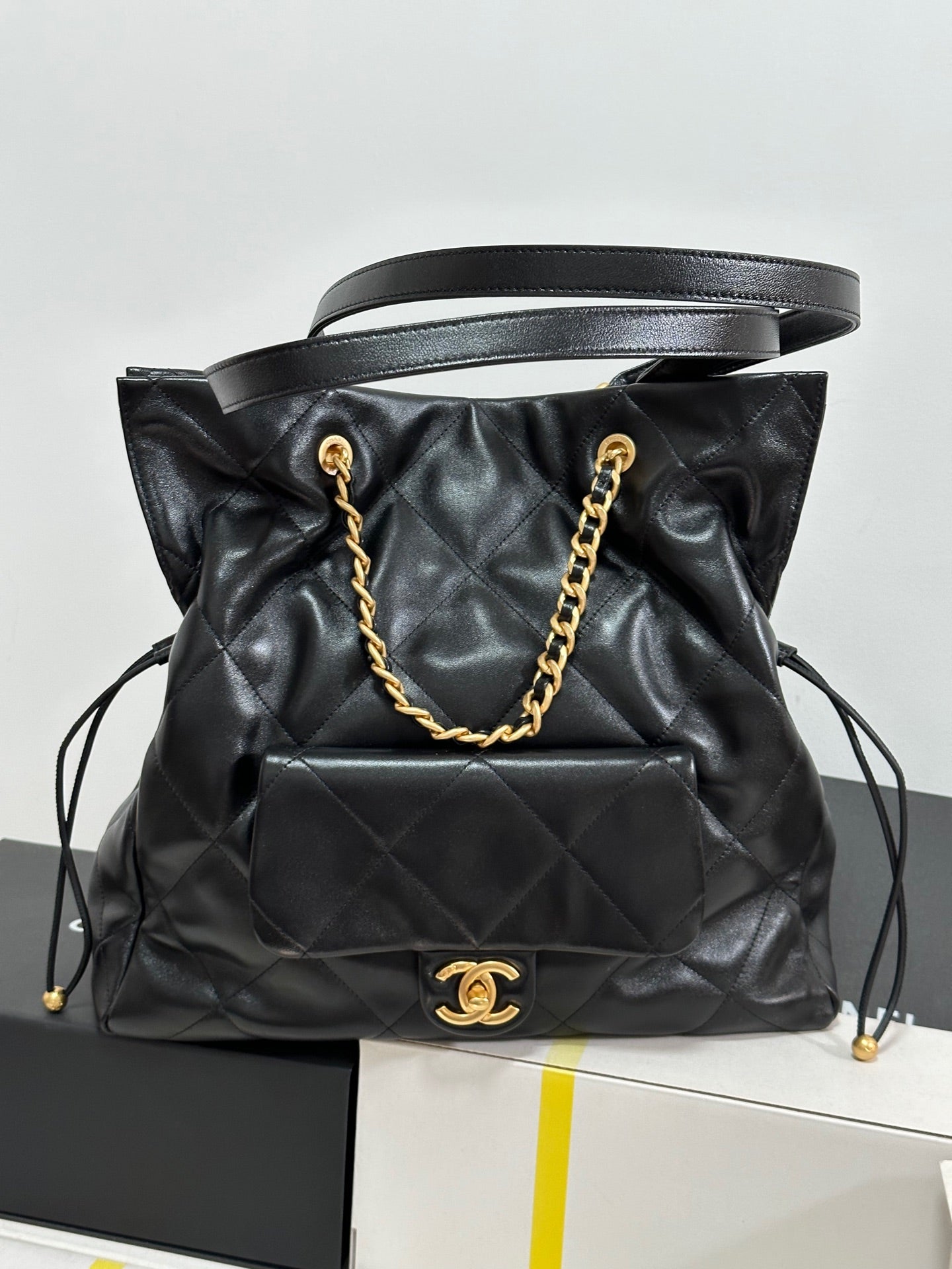 CC 25C Drawstring Backpack Black Lambskin Gold Hardware 243655 mysite