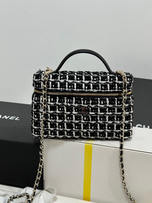 CC 25C Vanity Case Black White Tweed Light Gold Hardware 243667 mysite