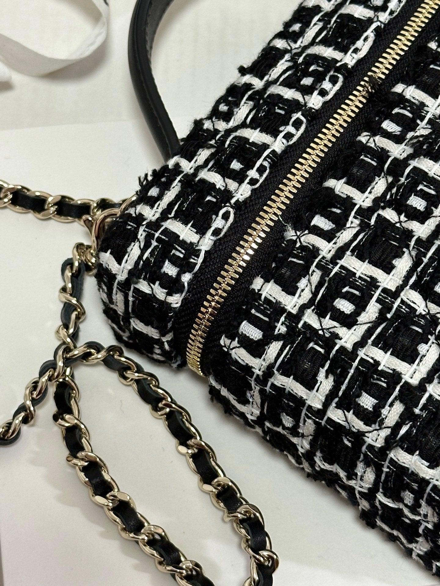 CC 25C Vanity Case Black White Tweed Light Gold Hardware 243667 mysite