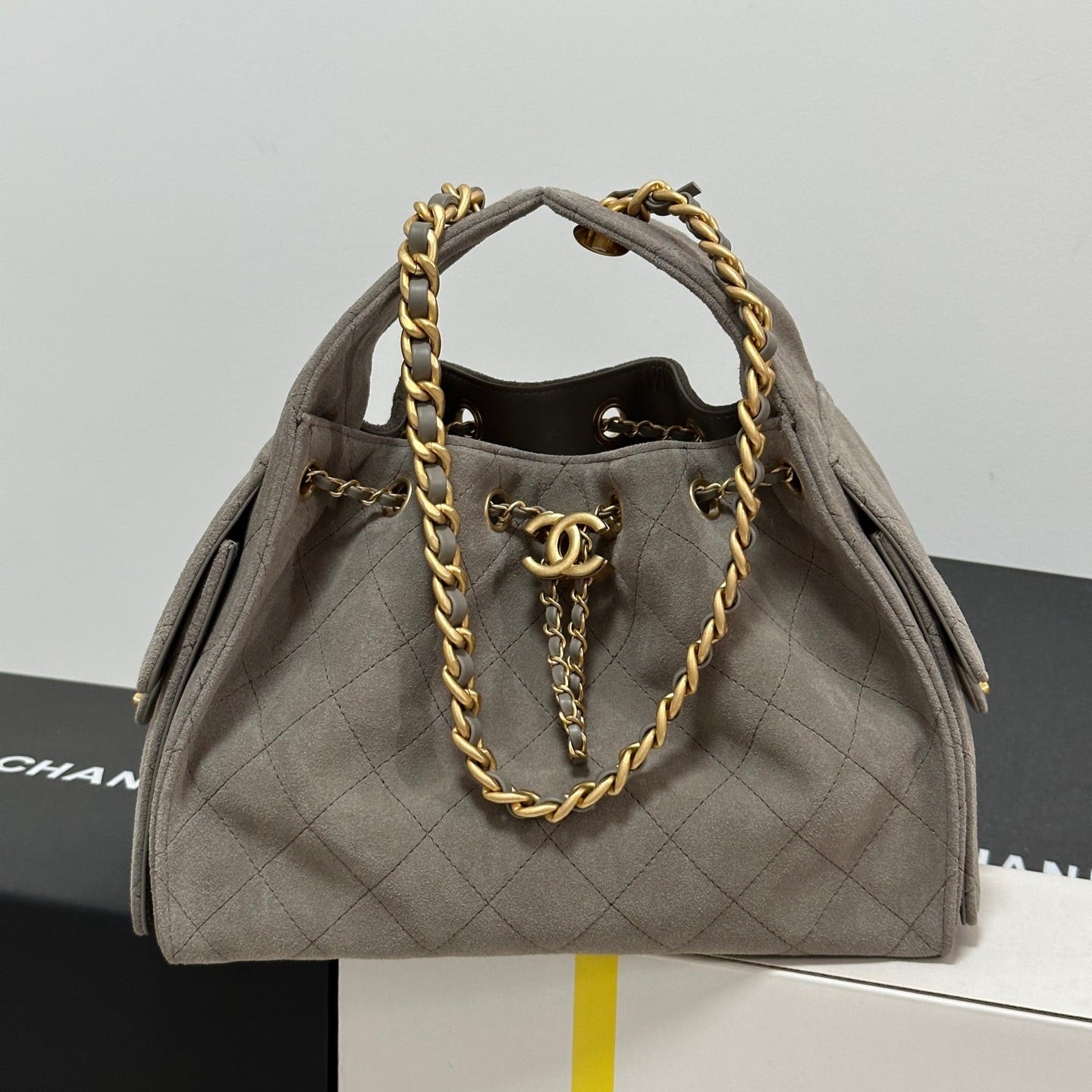 CC 25C Hobo Bags 30cm Warm Grey Suede 243557 mysite