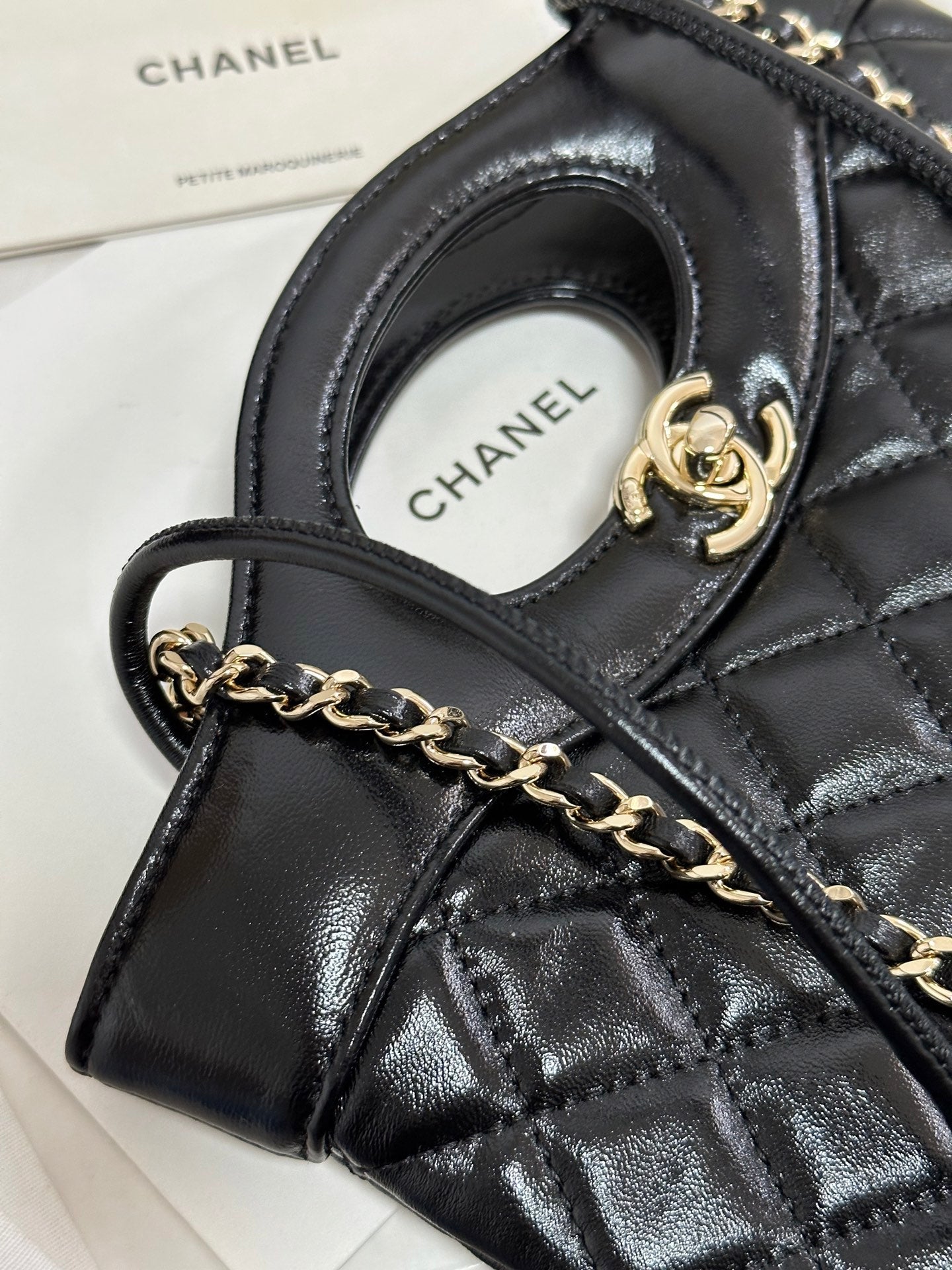 CC 25P Mini 31 Bag Black Waxed Sheepskin Gold Hardware 243582 mysite