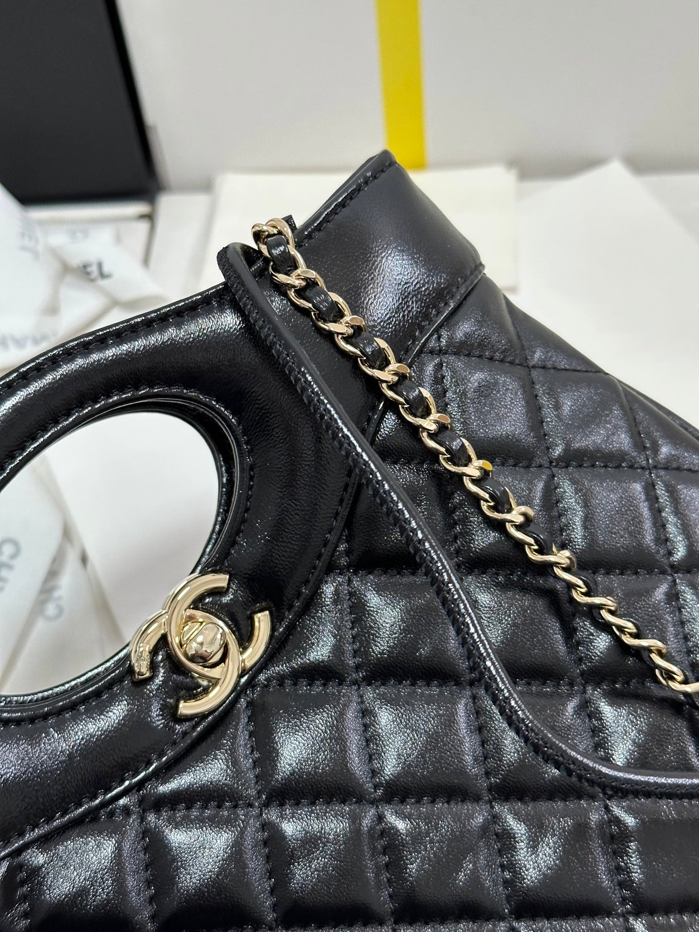CC 25P Mini 31 Bag Black Waxed Sheepskin Gold Hardware 243582 mysite
