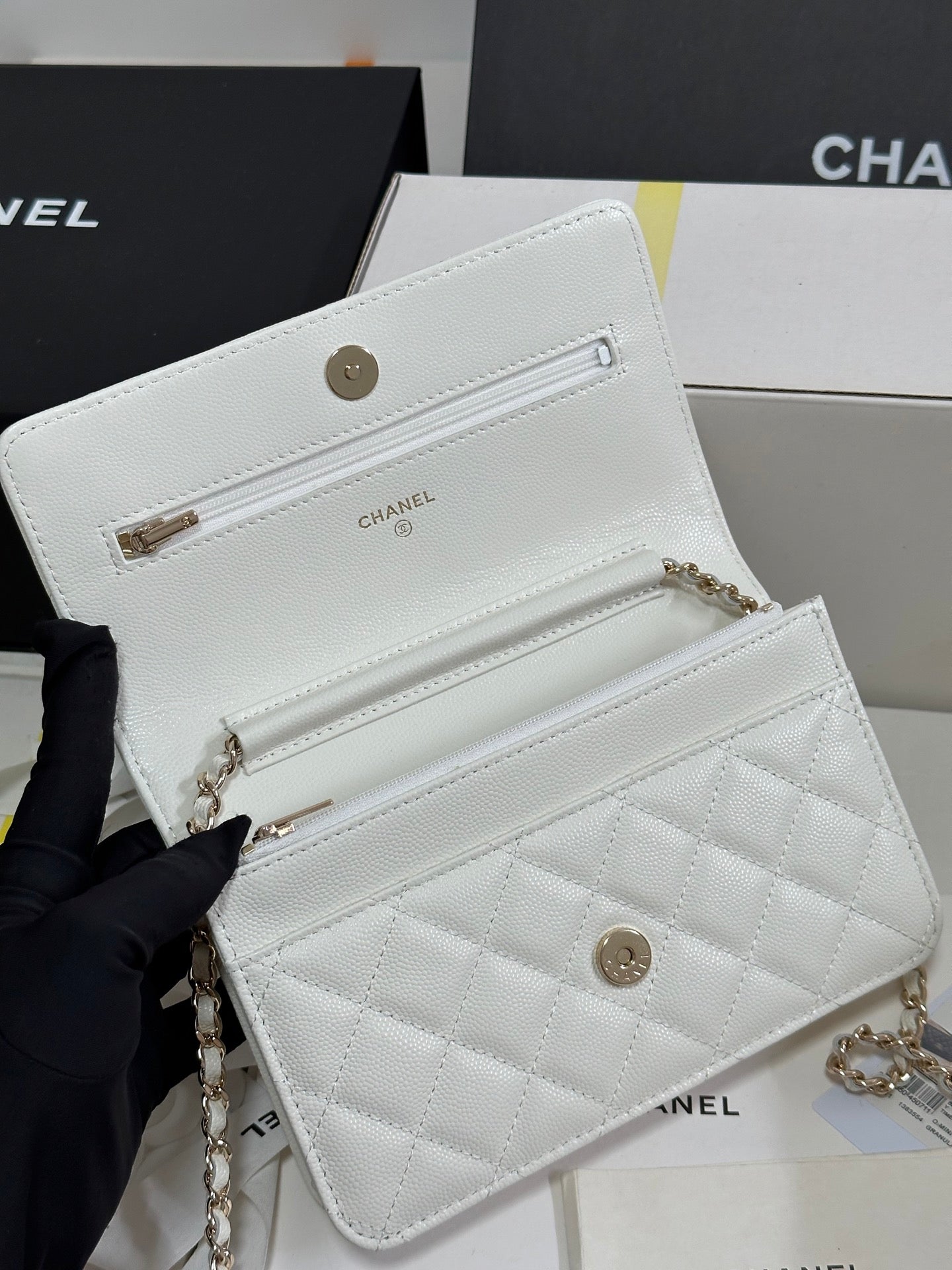 CC 25P Wallet On Chain 19cm White Cowhide Heart Rhinestone 243592 mysite