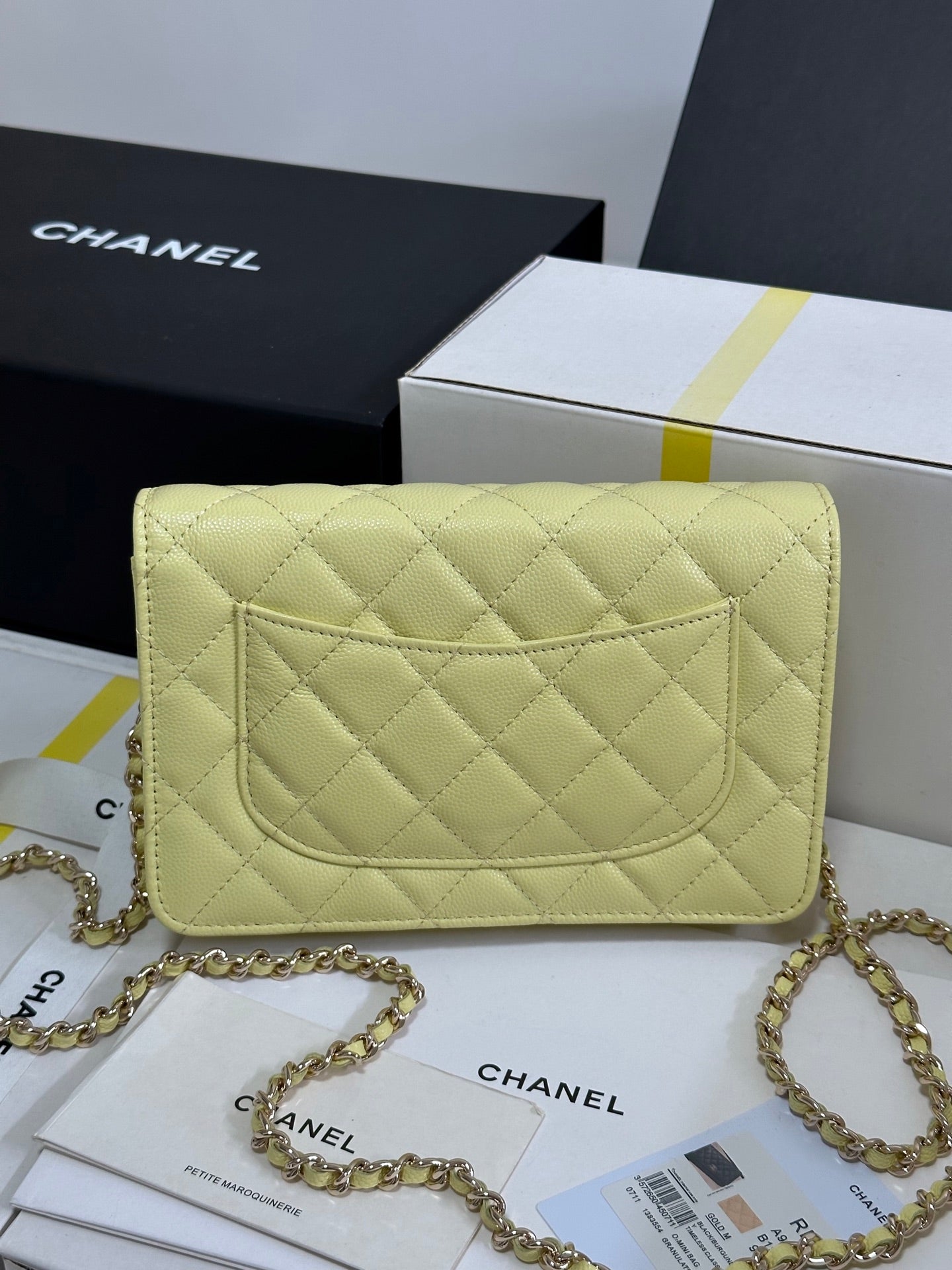 CC 25P Wallet On Chain 19cm Yellow Pastel Cowhide Heart Rhinestone 243595 mysite