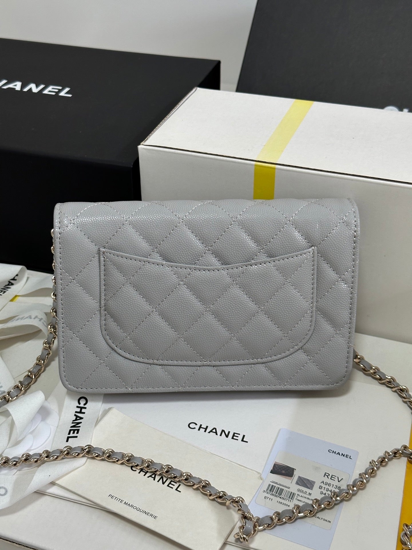 CC 25P Wallet On Chain 19cm Light Gray Cowhide Heart Rhinestone 243598 mysite