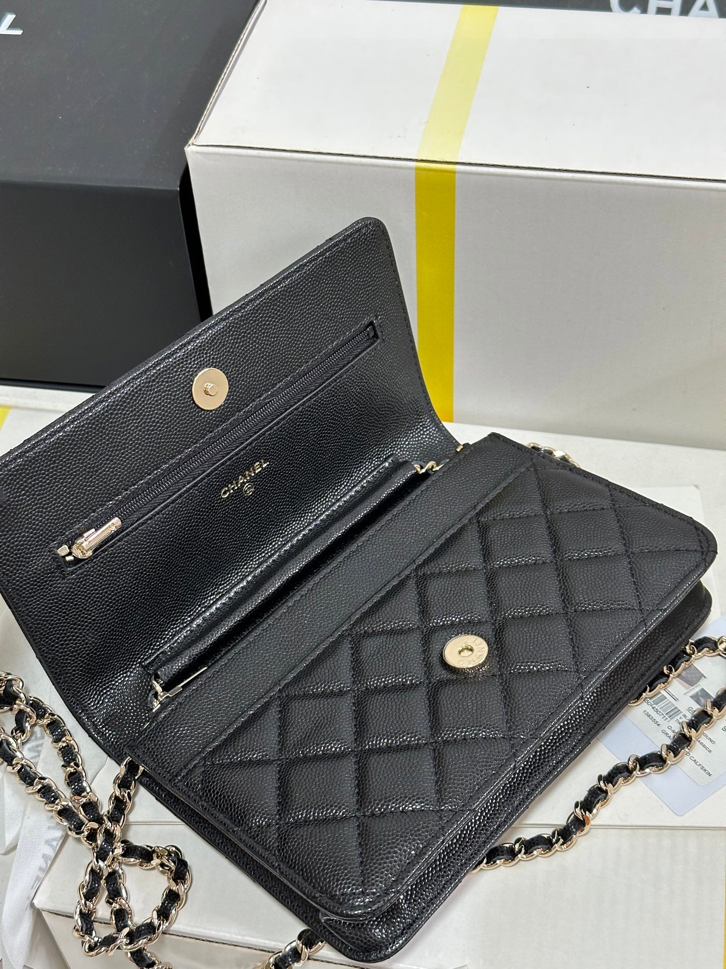 CC 25P Wallet On Chain 19cm Black Cowhide Heart Rhinestone 243601 mysite