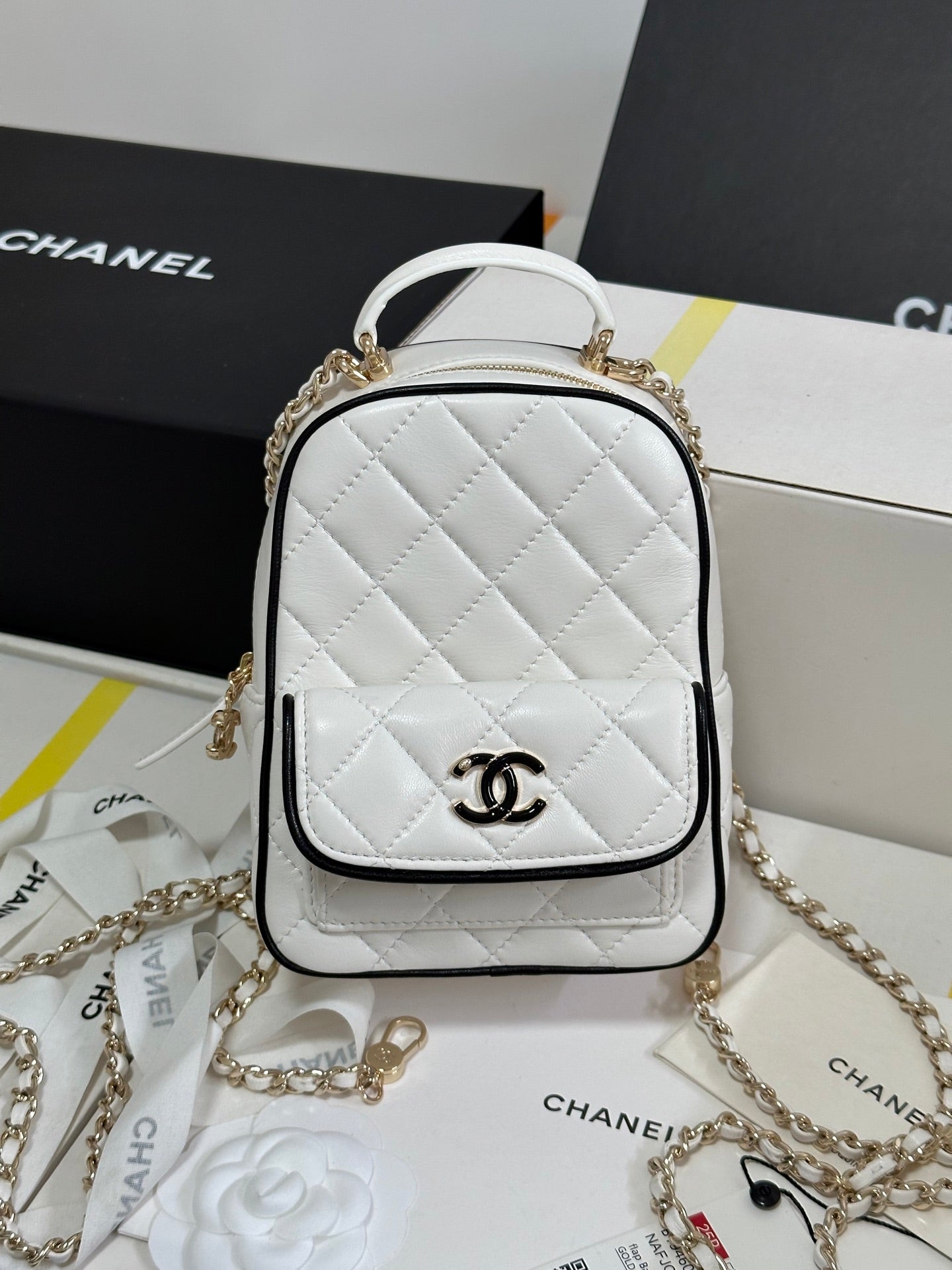 CC 25P Mini Backpack 18 White Black Lambskin Gold Hardware 243521 mysite