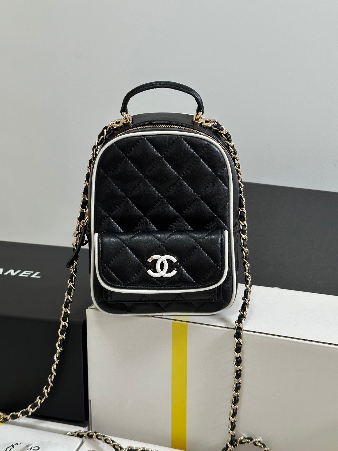 CC 25P Mini Backpack 18 Black White Lambskin Gold Hardware 243528 mysite