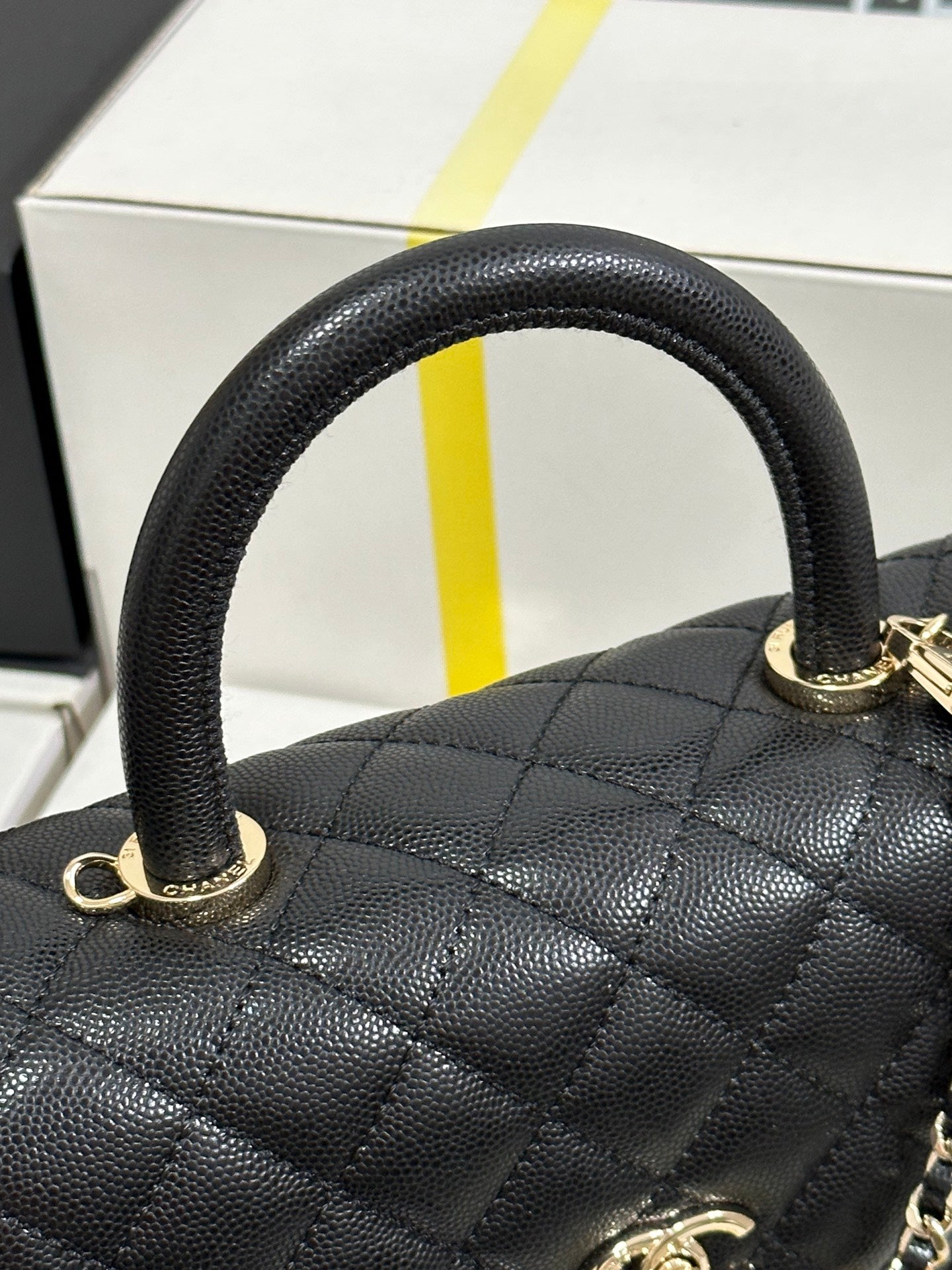 CC Coco Handle Flap Bag 24 Black Quilted Caviar Light Gold Hardware 243475 mysite