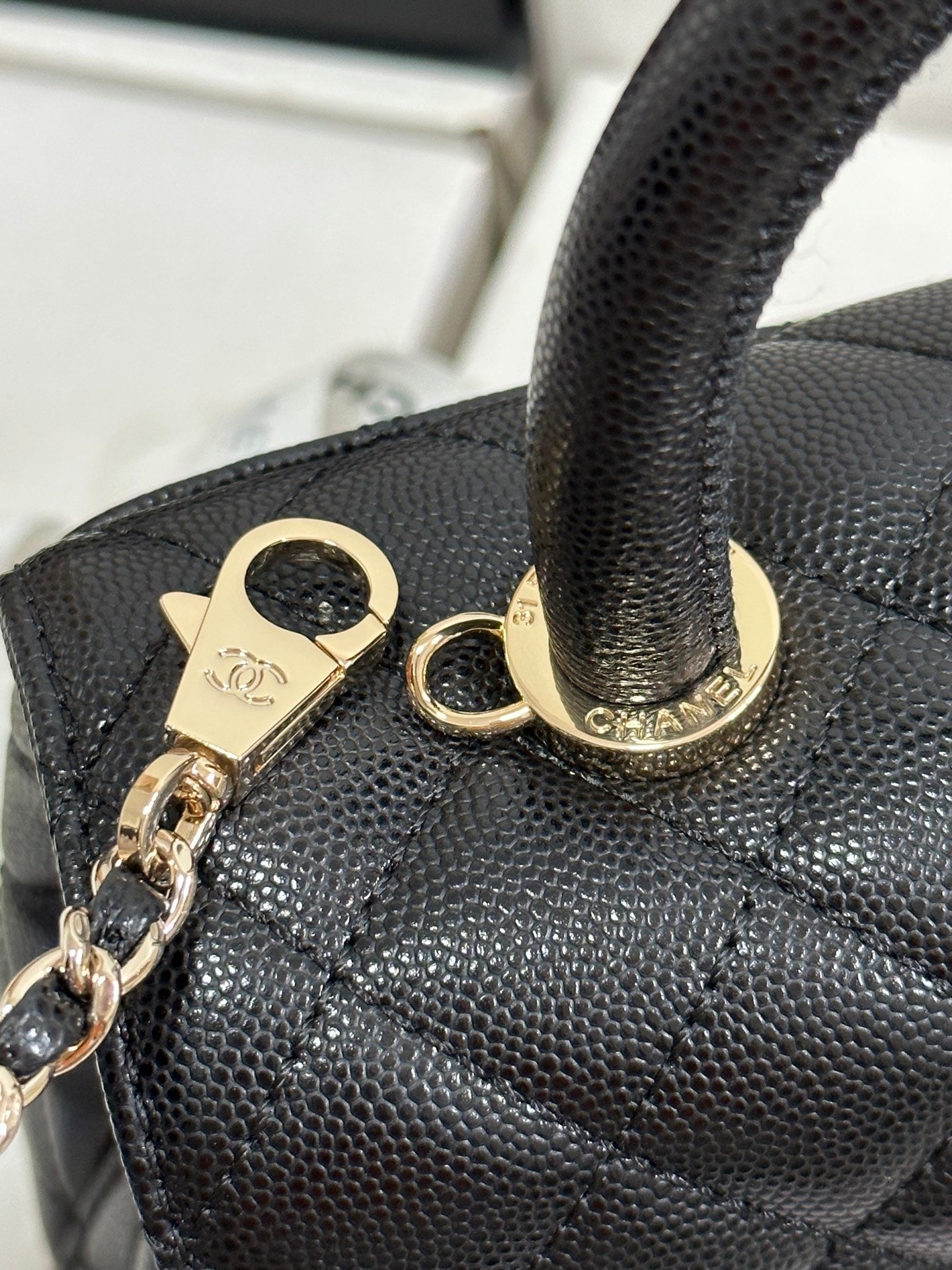 CC Coco Handle Flap Bag 24 Black Quilted Caviar Light Gold Hardware 243475 mysite