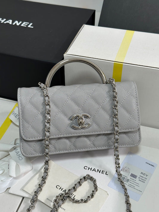 CC 25P Wallet Woc Handle 17cm Light Gray Leather Silver Hardware 243436 mysite