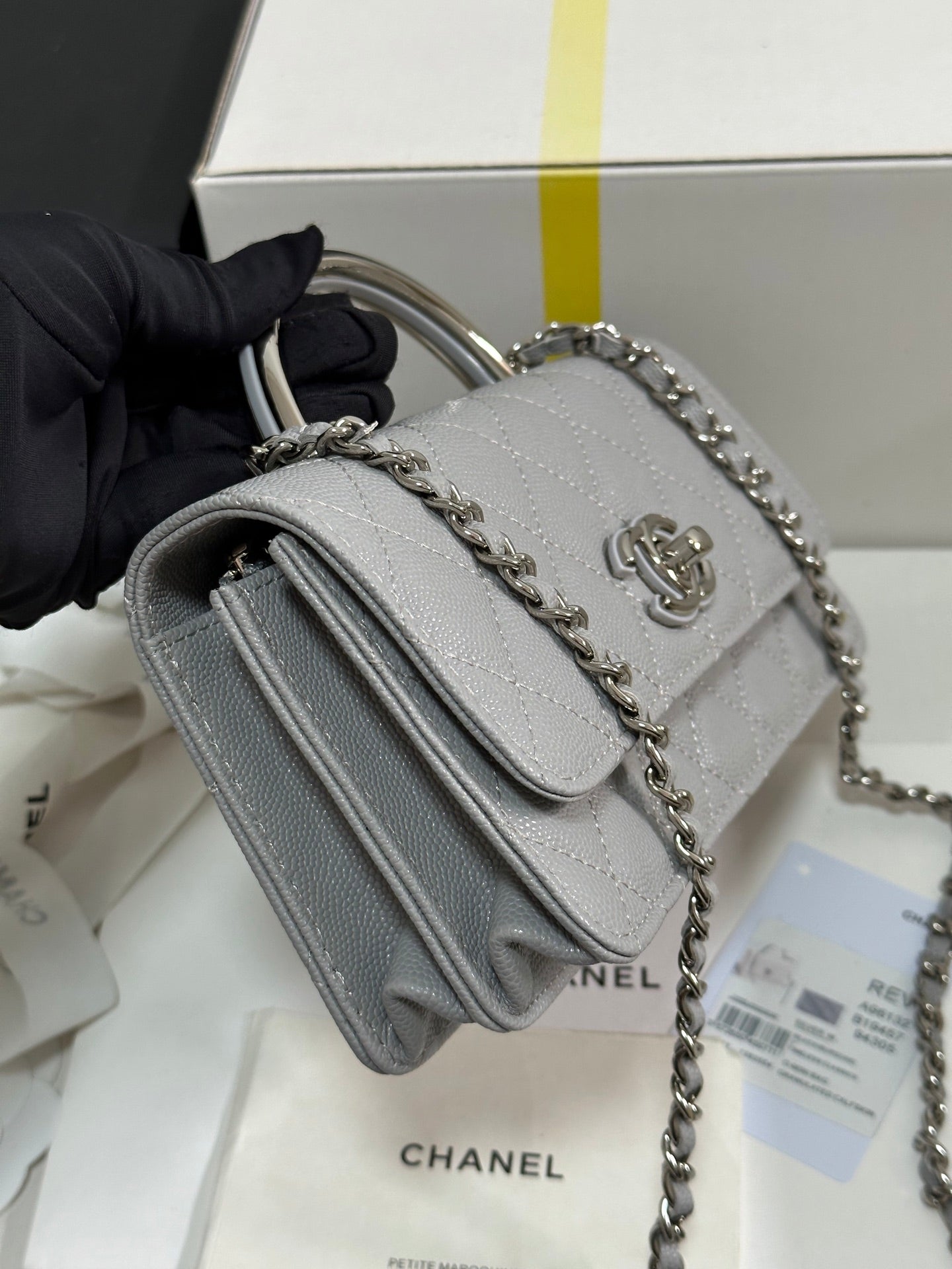 CC 25P Wallet Woc Handle 17cm Light Gray Leather Silver Hardware 243436 mysite