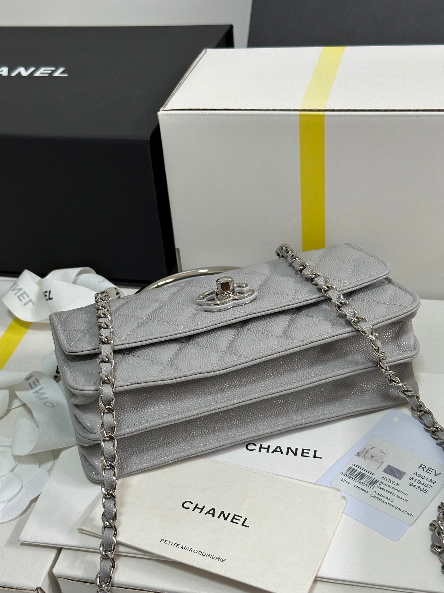 CC 25P Wallet Woc Handle 17cm Light Gray Leather Silver Hardware 243436 mysite