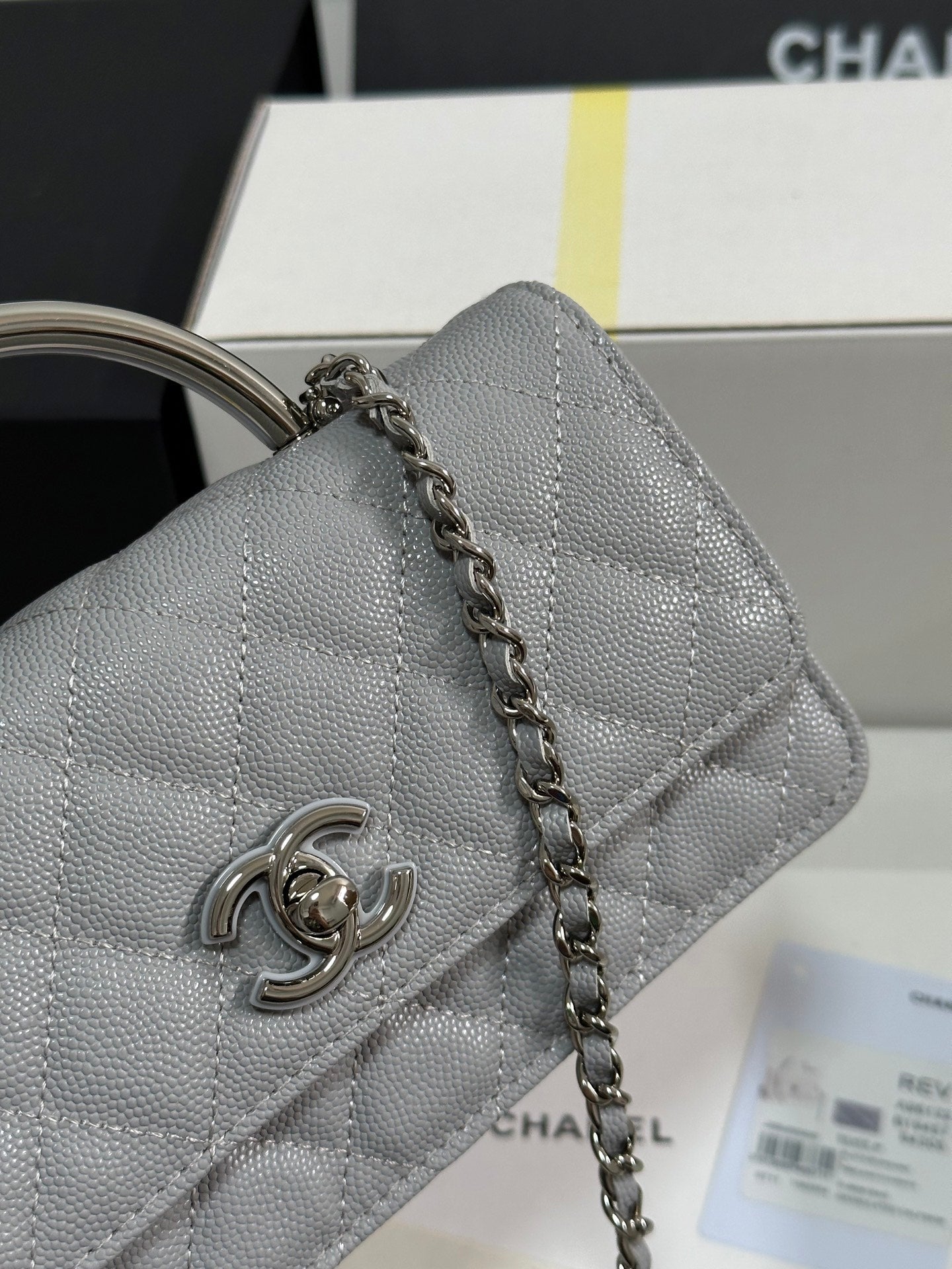 CC 25P Wallet Woc Handle 17cm Light Gray Leather Silver Hardware 243436 mysite