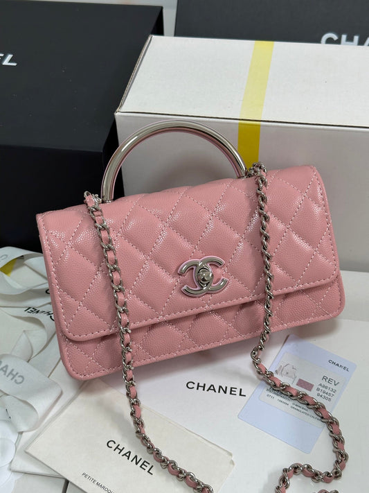 CC 25P Wallet Woc Handle 17cm Pink Pastel Leather Silver Hardware 243439 mysite