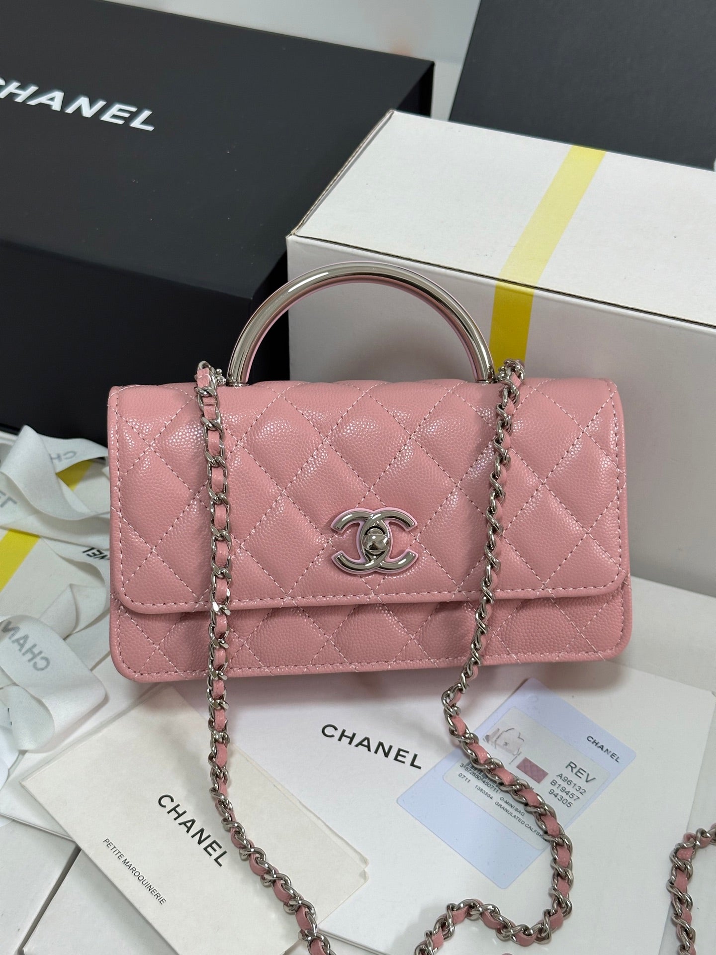 CC 25P Wallet Woc Handle 17cm Pink Pastel Leather Silver Hardware 243439 mysite