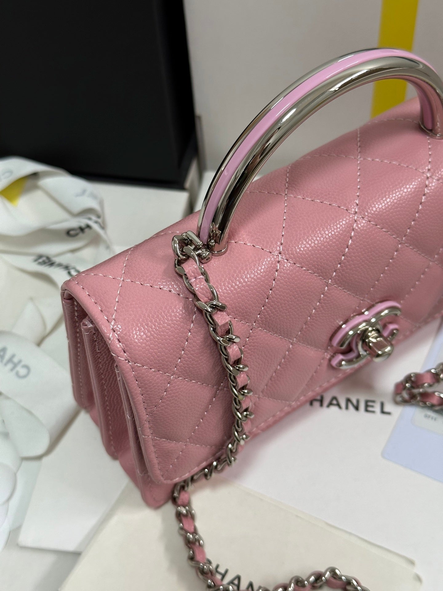 CC 25P Wallet Woc Handle 17cm Pink Pastel Leather Silver Hardware 243439 mysite