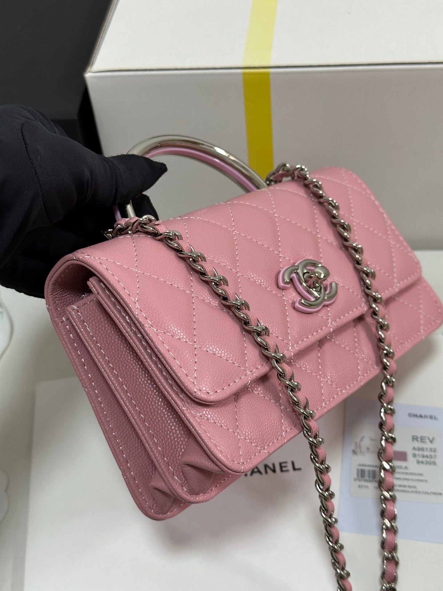 CC 25P Wallet Woc Handle 17cm Pink Pastel Leather Silver Hardware 243439 mysite