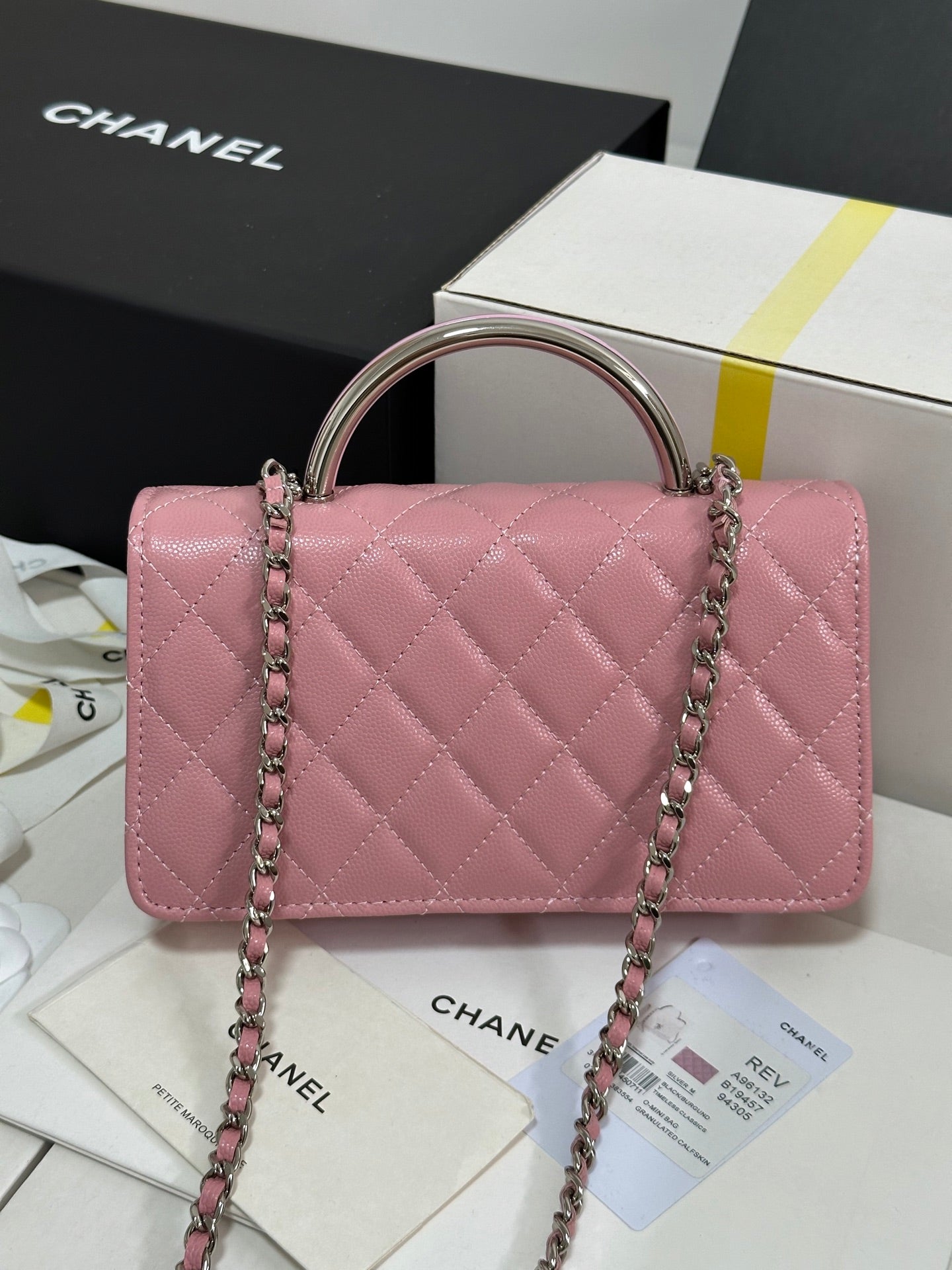CC 25P Wallet Woc Handle 17cm Pink Pastel Leather Silver Hardware 243439 mysite