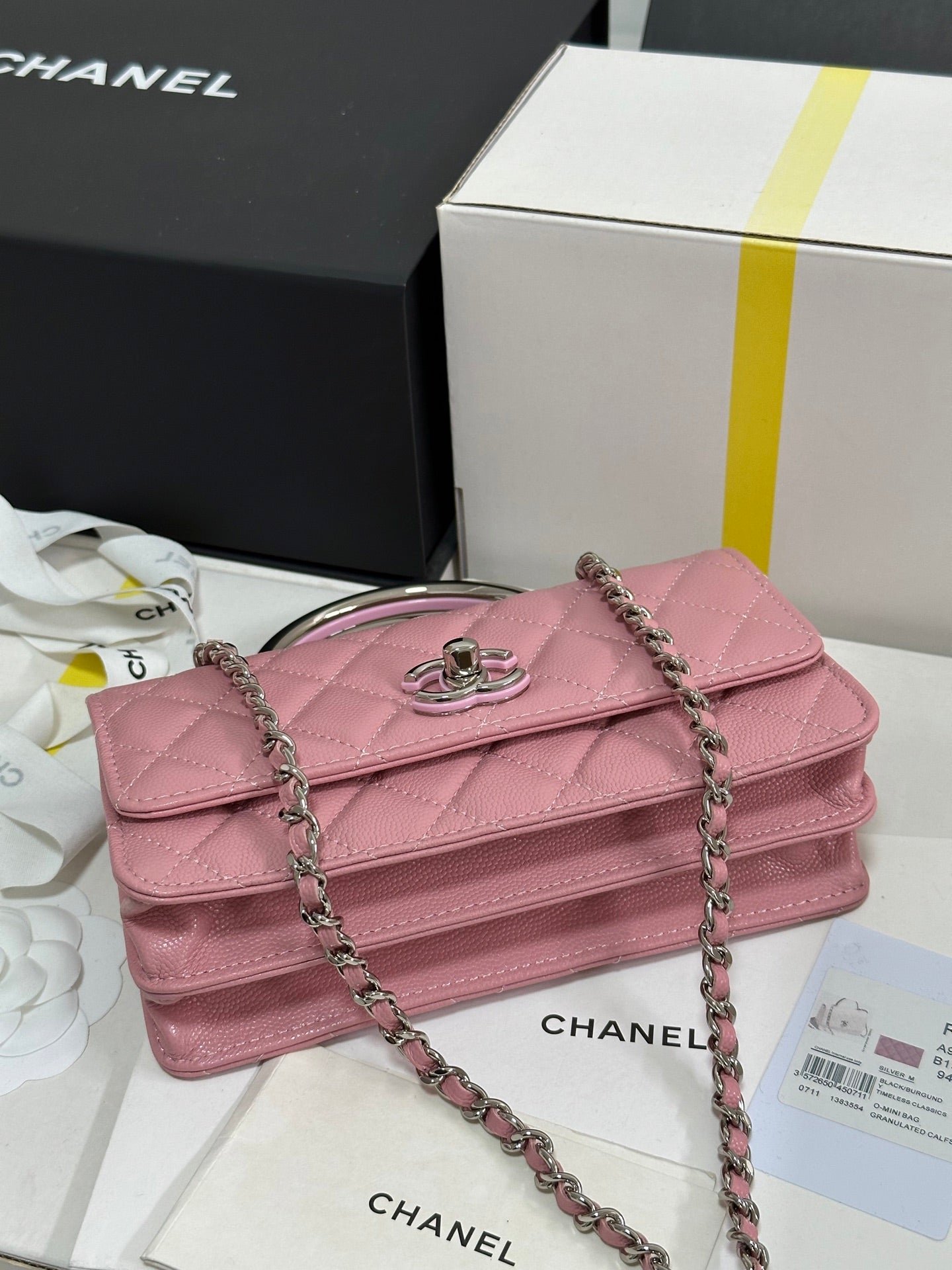 CC 25P Wallet Woc Handle 17cm Pink Pastel Leather Silver Hardware 243439 mysite