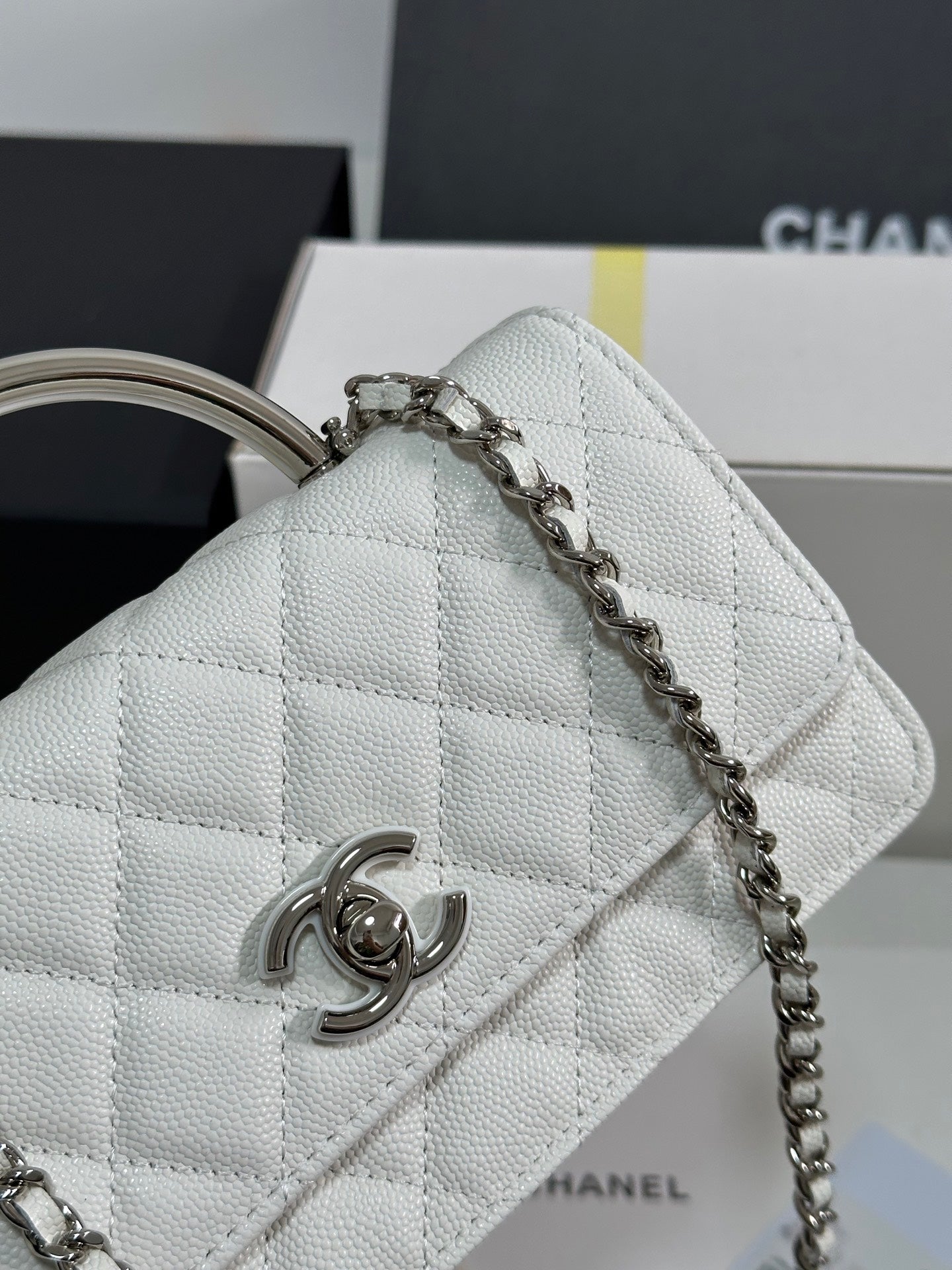 CC 25P Wallet Woc Handle 17cm White Leather Silver Hardware 243442 mysite