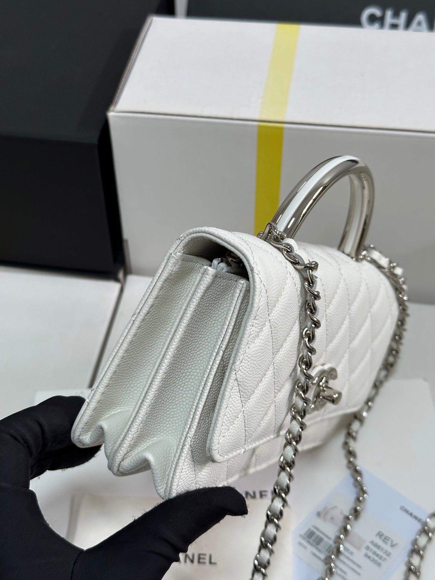 CC 25P Wallet Woc Handle 17cm White Leather Silver Hardware 243442 mysite