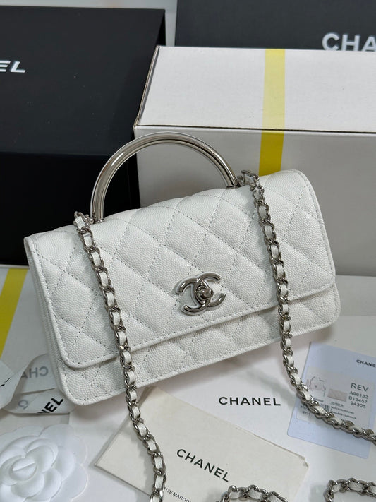 CC 25P Wallet Woc Handle 17cm White Leather Silver Hardware 243442 mysite
