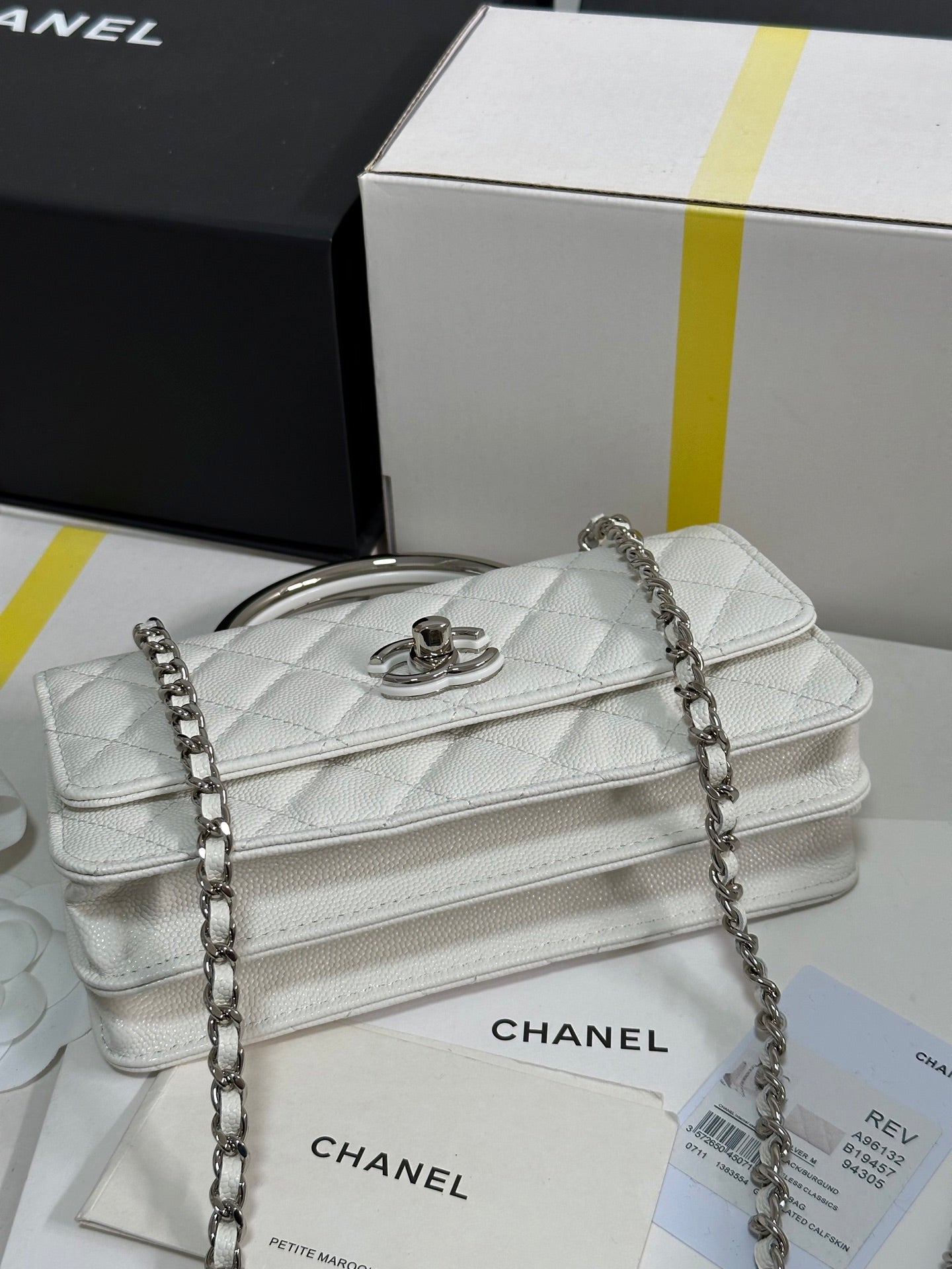 CC 25P Wallet Woc Handle 17cm White Leather Silver Hardware 243442 mysite