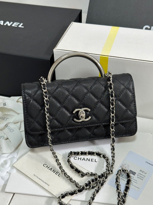 CC 25P Wallet Woc Handle 17cm Black Leather Silver Hardware 243445 mysite