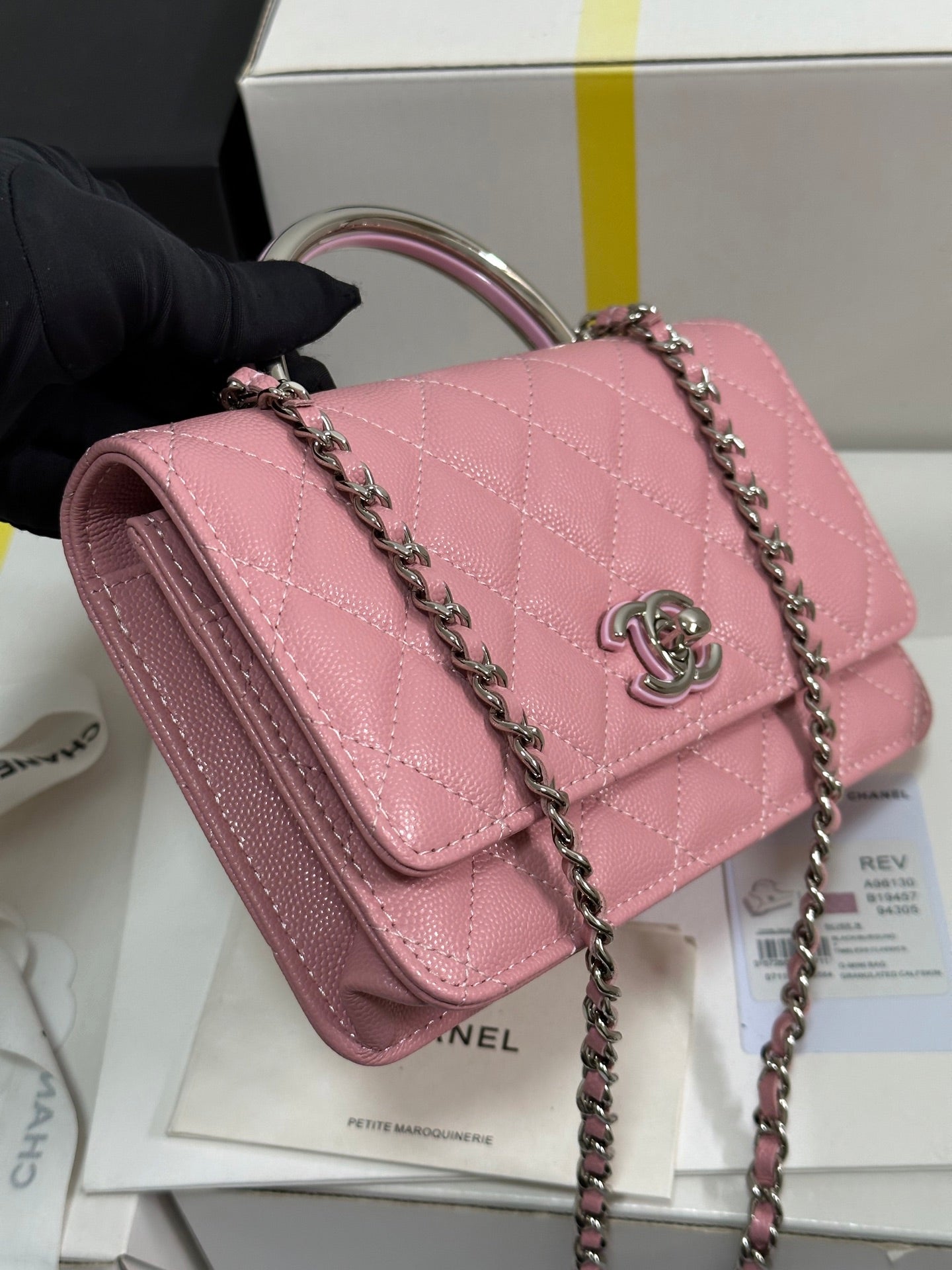 CC 25P Wallet Woc Handle 19cm Pink Pastel Leather Silver Hardware 243448 mysite