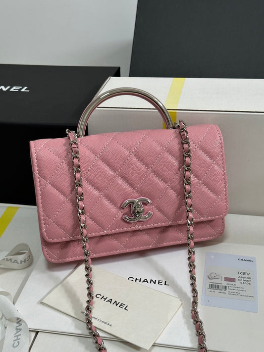 CC 25P Wallet Woc Handle 19cm Pink Pastel Leather Silver Hardware 243448 mysite
