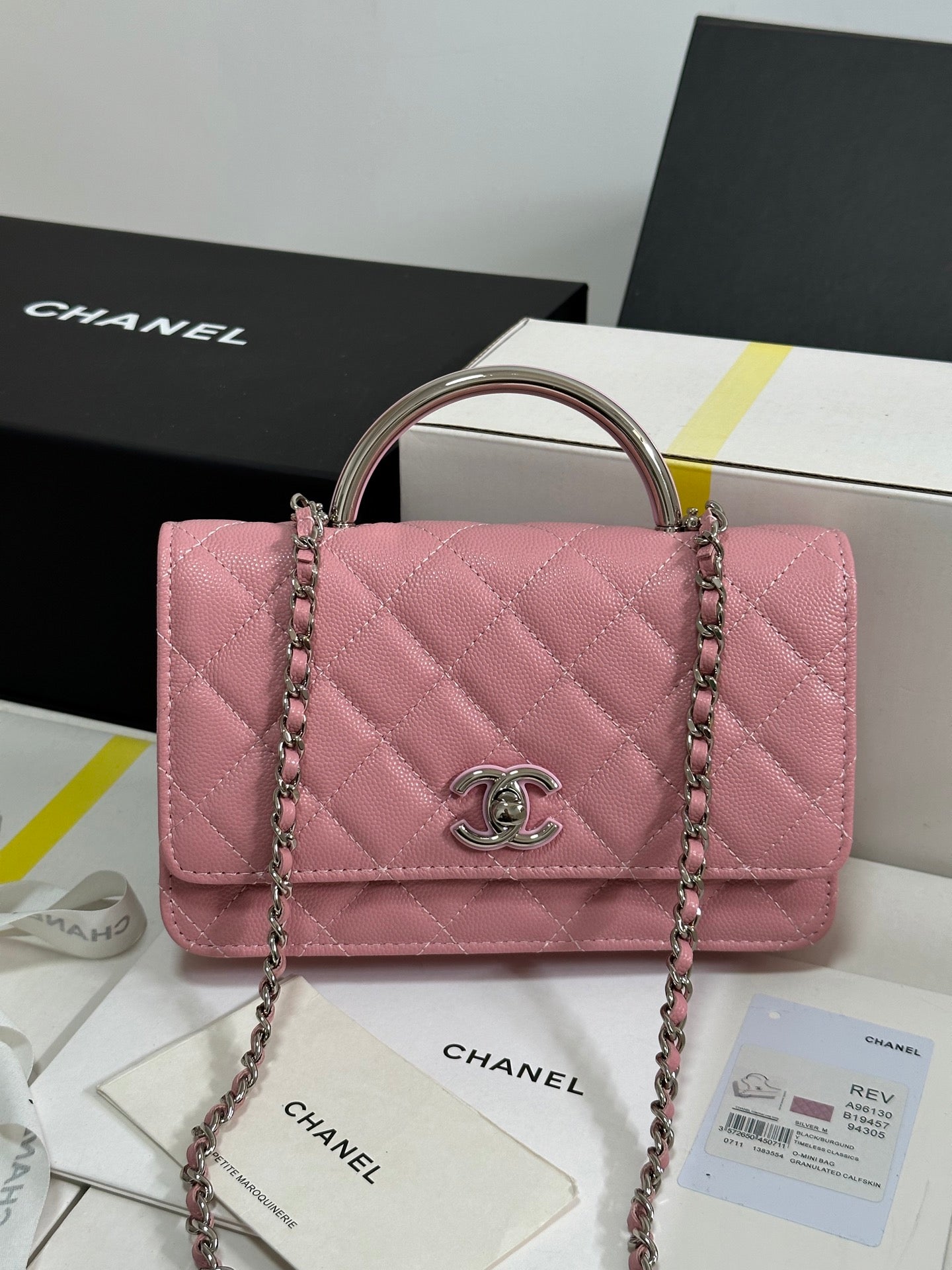 CC 25P Wallet Woc Handle 19cm Pink Pastel Leather Silver Hardware 243448 mysite