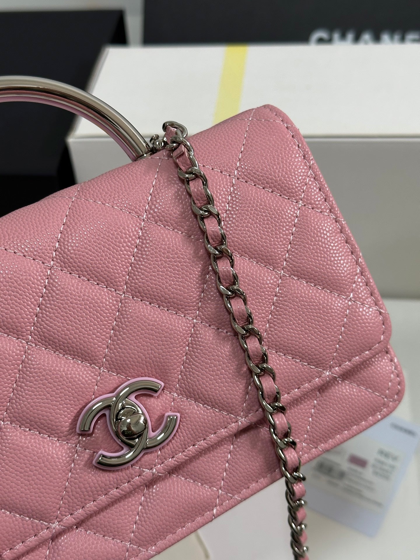 CC 25P Wallet Woc Handle 19cm Pink Pastel Leather Silver Hardware 243448 mysite