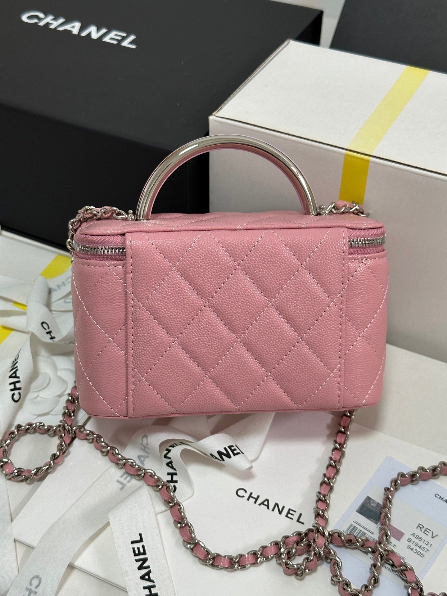 CC 25P Vanity Case 17cm Pink Pastel Leather Silver Hardware 243463 mysite