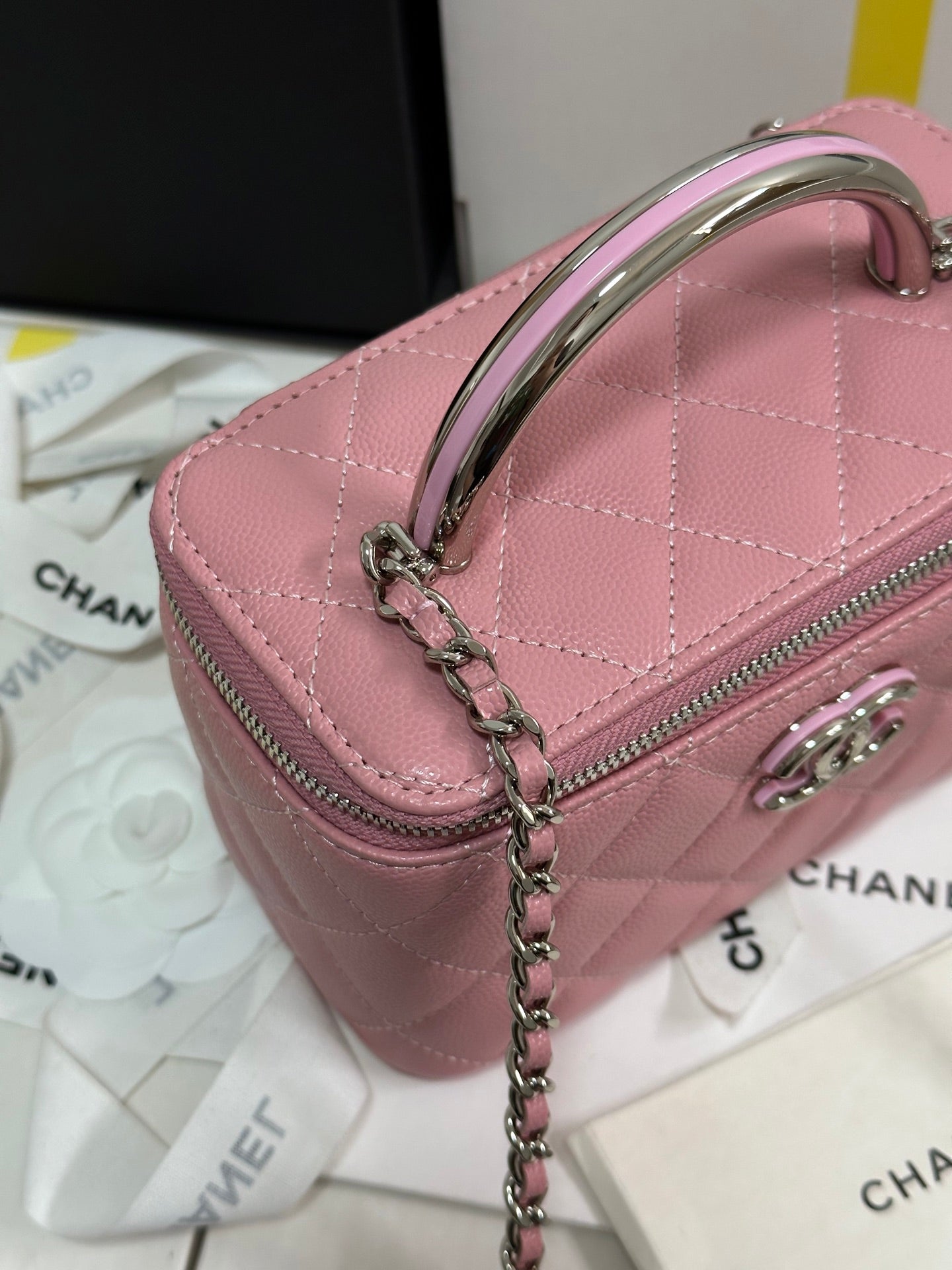 CC 25P Vanity Case 17cm Pink Pastel Leather Silver Hardware 243463 mysite