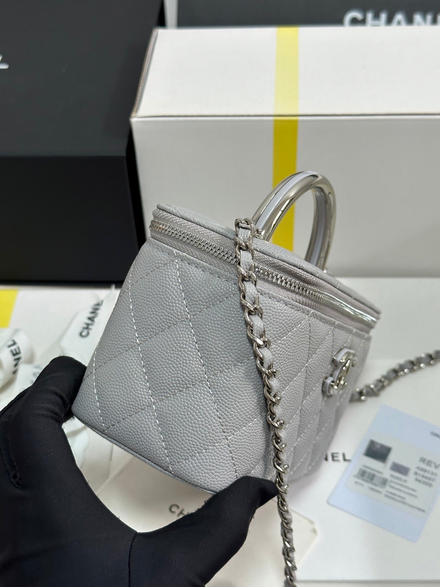 CC 25P Vanity Case 17cm Light Gray Leather Silver Hardware 243466 mysite