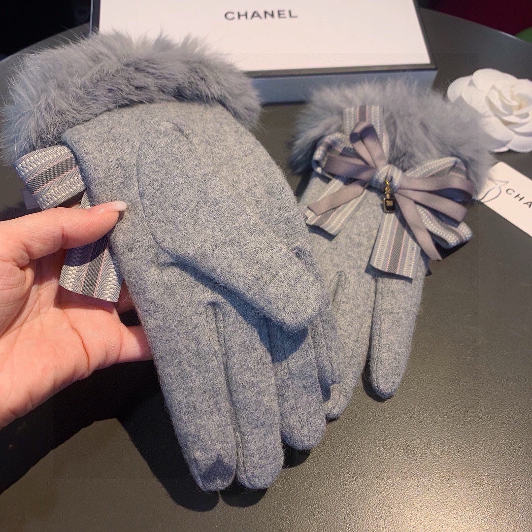 GLOVES IN DOLPHIN GRAY WOOL AND RABBIT FUR 441838 mysite