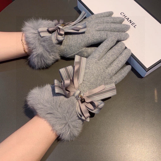 GLOVES IN DOLPHIN GRAY WOOL AND RABBIT FUR 441838 mysite