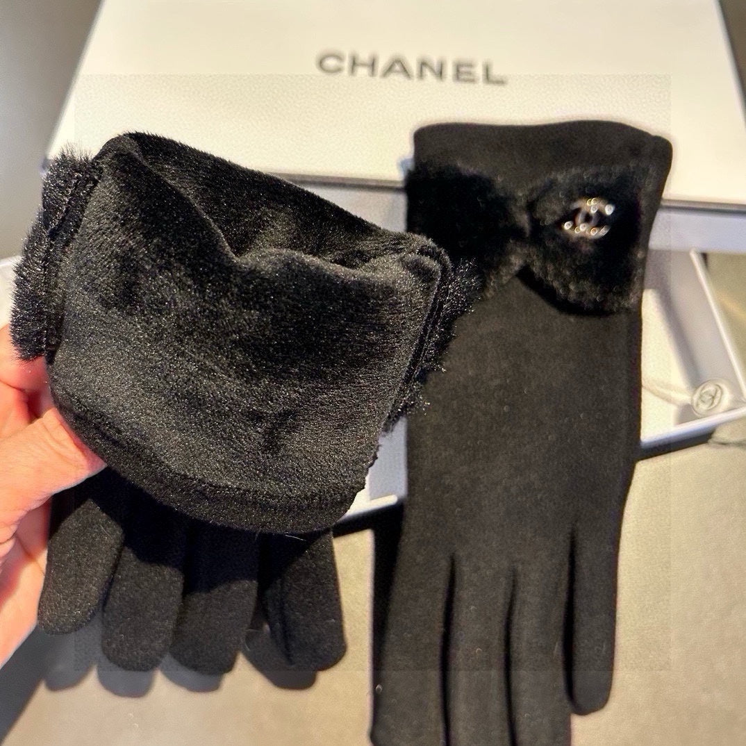 GLOVES IN BLACK WOOL WITH RABBIT FUR 456297 mysite