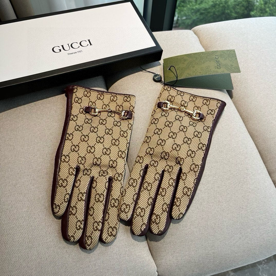 HORSEBIT GLOVES IN BEIGE MONOGRAM JACQUARD FABRIC MIX MERLOT RED SHEEPSKIN 456334 mysite