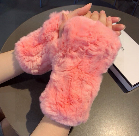 FINGERLESS HALF GLOVES IN ROUGE PINK RABBIT FUR 462276 mysite